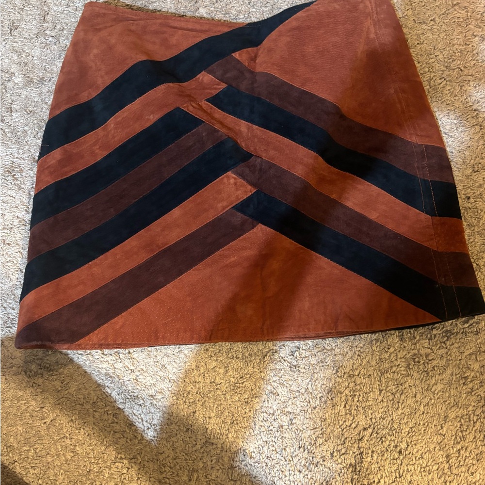 Blank NYC Rust Brown and Black Suede Mini Skirt